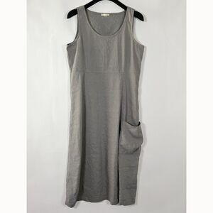 Eileen Fisher Midi Dress Womens Medium Organic Linen Blend Lagenlook Minimalist